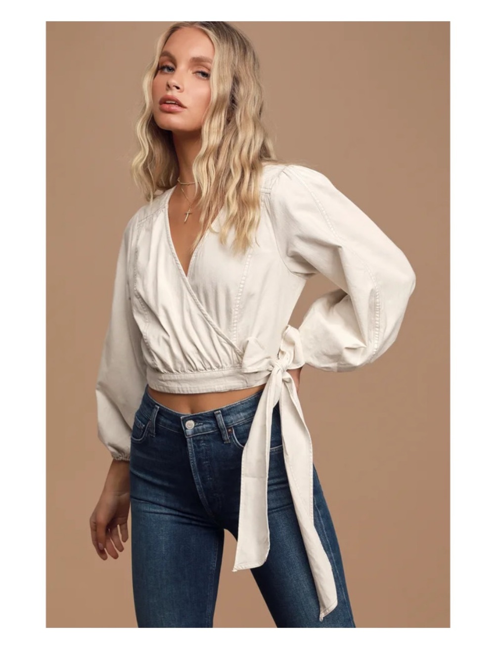 Free people cream eyelet white wrap blouse small